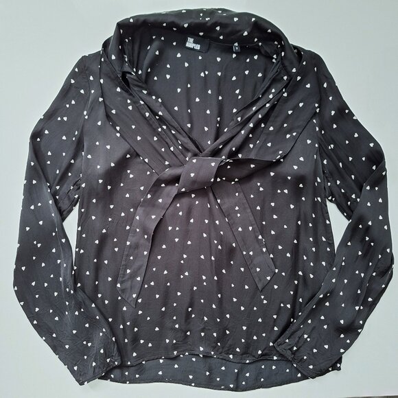 The Kooples Black and White Heart Print Tie-Neck Blouse - Picture 4 of 7